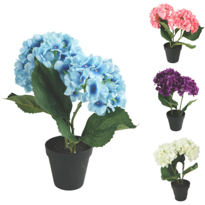 Plante artificielle en pot hortensia 34 cm 4 assortis | 12 pièces