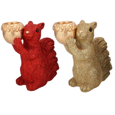 Daan bol en bois courbé Jingle écureuil debout couleur or rouge 16 cm 2 assortis | 6 pièces