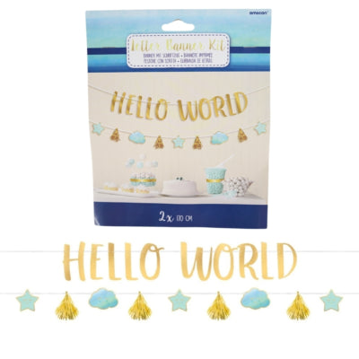Amscan guirlande de lettres bébé garçon bonjour le monde bleu couleur or 170 cm | 12 pièces