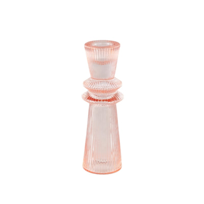 Bougeoir en verre rose pelucheux Ptmd en forme de cône | 8 pièces
