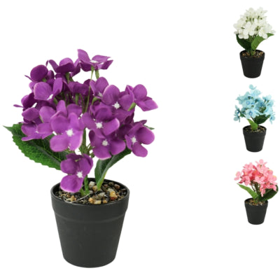 Plante artificielle en pot hortensia 22 cm 4 assortis | 24 pièces