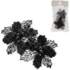 House of seasons fleur artificielle sur clip étoile de Noël pailletée noir 10 cm lot de 2 | 24 pièces