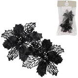 House of seasons fleur artificielle sur clip étoile de Noël pailletée noir 10 cm lot de 2 | 24 pièces - afbeelding 1