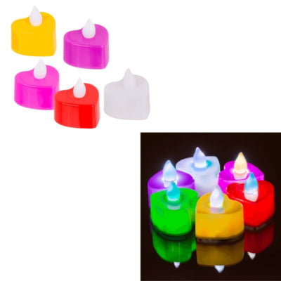 Photophore coeur LED sur pile multicolore lot de 6 | 12 pièces