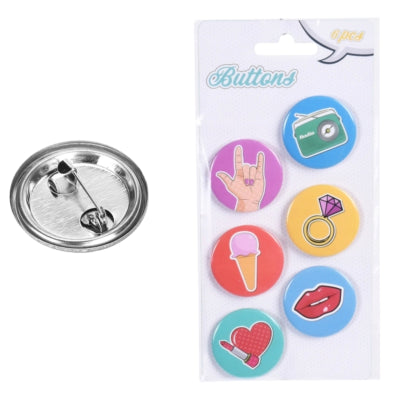 Boutons dessin animé 4 cm lot de 6 | 48 pièces