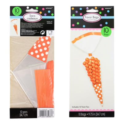 Ty par sac cône avec fermeture transparent orange 24,7 cm lot de 10 | 48 pièces