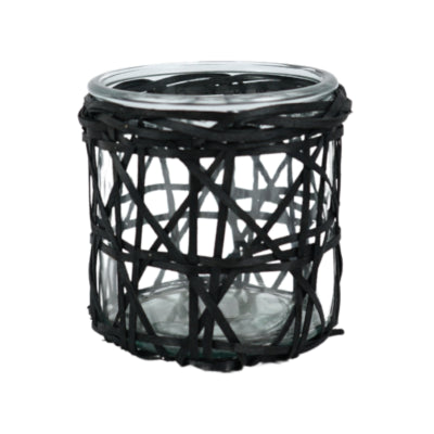Photophore Gusta en rotin noir 10,5 cm | 6 pièces