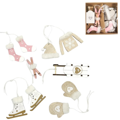 Deco Heitmann Suspension de Noël bois rose beige 10 cm lot de 6 | 12 pièces