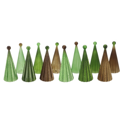 Daan Kromhout statue série sapin de Noël scintillant LED sur pile verre vert 22 cm 12 assortis | 12 pièces
