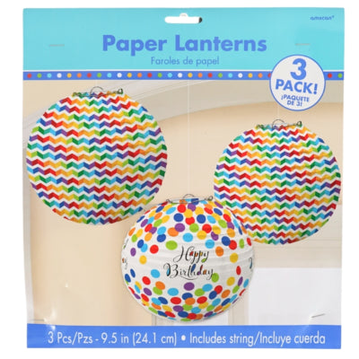 Amscan lanternes joyeux anniversaire 24 cm lot de 3 | 12 pièces
