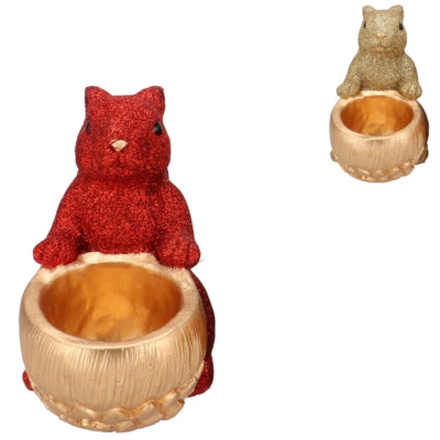 Daan bol en bois courbé Jingle écureuil assis couleur or rouge 17 cm 2 assortis | 6 pièces