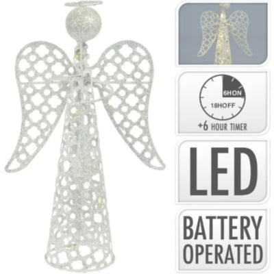 Ange de Noël scintillant LED sur batterie blanc 30 cm | 12 pièces