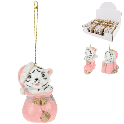 Pendentif Noël tigre rose 7 cm 3 assortis | 24 pièces