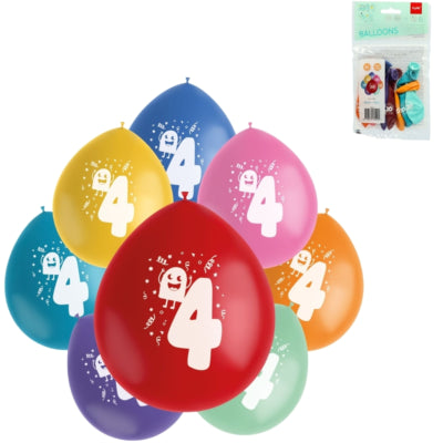 Folat ballons party pop échantillons numéro 4 mélange de couleurs 23 cm 8 pièces | 24 pièces