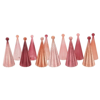 Image Série sapin de Noël scintillant LED sur batterie verre rose 22 cm 12 assortis | 12 pièces