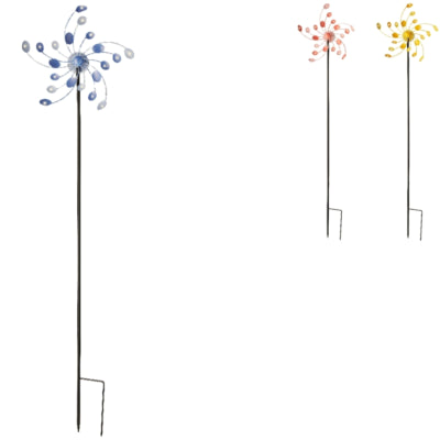 (r) pic de jardin toupie solaire led métal 130 cm 3 assortis | 3 pièces