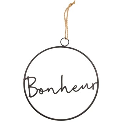 Décoration à suspendre cercle bonheur noir 39 cm | 12 pièces