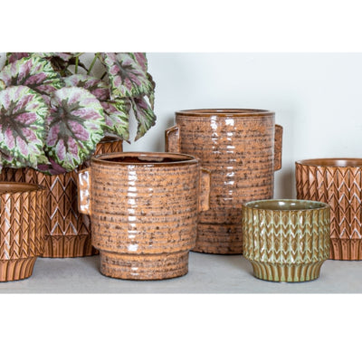 Ptmd pot de fleur katelynn céramique m orange 16 cm | 6 pièces