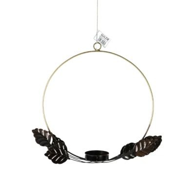 Photophore suspendu feuilles couleur bronze 29,5 cm | 8 pièces