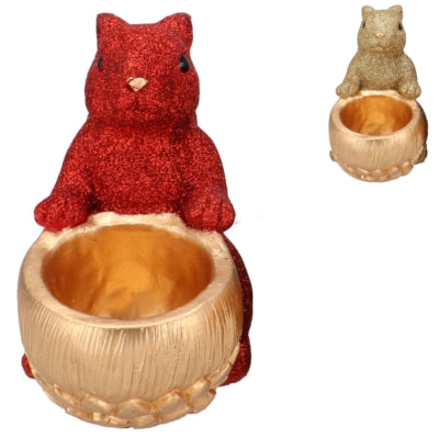 Daan bol en bois courbé Jingle écureuil assis couleur or rouge 22 cm 2 assortis | 6 pièces