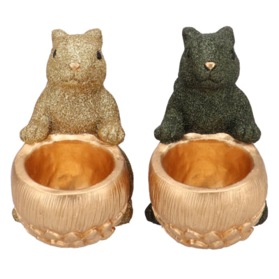 Daan bol en bois courbé Jingle écureuil assis vert couleur or 22 cm 2 assortis | 6 pièces