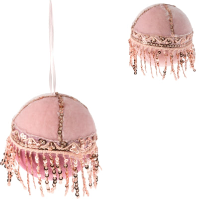 Boule de Noël paillettes velours rose 8 cm 2 assortis | 24 pièces