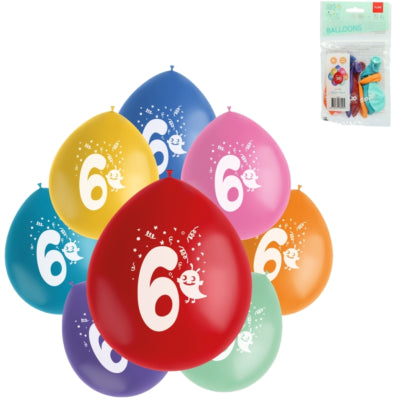 Folat ballons party pop échantillons numéro 6 mélange de couleurs 23 cm 8 pièces | 24 pièces