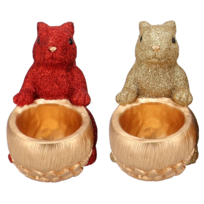 Daan bol en bois courbé Jingle écureuil assis couleur or rouge 22 cm 2 assortis | 6 pièces