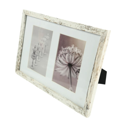 Cadre photo 2 passe-partout badigeonné 10 x 15 cm | 8 pièces