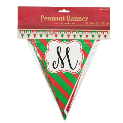 Ligne de drapeau joyeux Noël vert rouge 3,8 m | 12 pièces