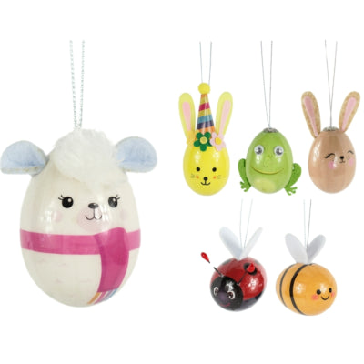 Pendentif œuf animal 5,5 cm 6 assortis | 42 pièces