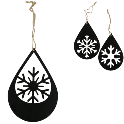 Pendentif de Noël flocon de neige métal noir 20 cm 3 assortis | 36 pièces