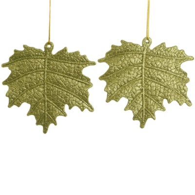 Pendentif feuille pailletée vert olive 10,5 cm lot de 2 | 48 pièces