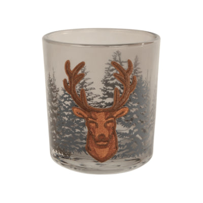 Photophore broderie cerf marron 8 cm | 24 pièces