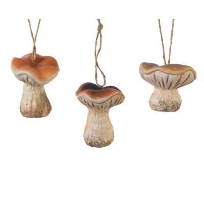 Pendentif champignon terre cuite 8 cm 3 assortis | 24 pièces
