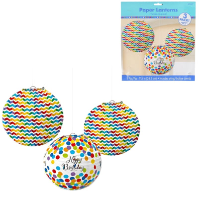 Amscan lanternes joyeux anniversaire 24 cm lot de 3 | 12 pièces