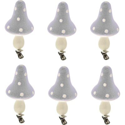 Champignons décoratifs sur pince gris 9 cm lot de 6 | 12 pièces