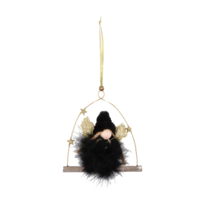 Daan pendentif en bois courbé noeud d'ange moelleux noir 16 cm | 12 pièces