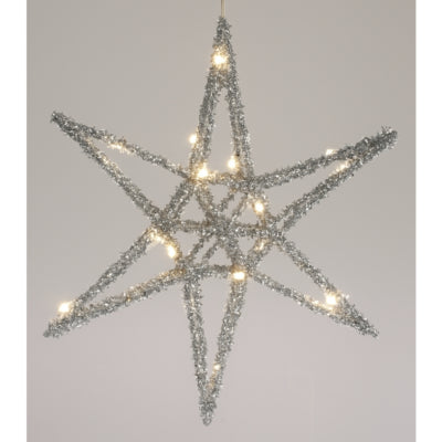 Étoile de Noël LED sur pile argentée 30 cm | 12 pièces