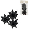 House of seasons fleur artificielle sur clip étoile de Noël pailletée noir 9 cm lot de 3 | 24 pièces