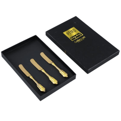 Ptmd Thrust Couteaux à fromage dans un coffret cadeau doré, lot de 3 | 12 pièces