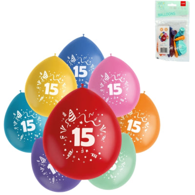 Folat ballons party pop numéro 15 mélange de couleurs 23 cm 8 pièces | 24 pièces