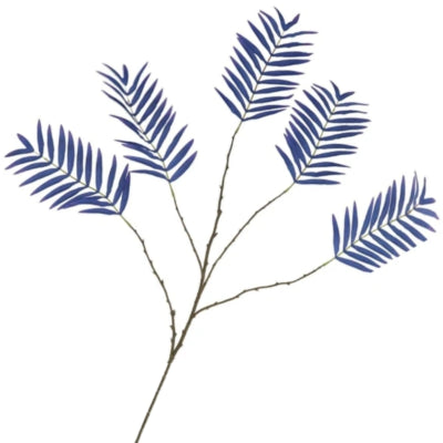 Daan branche artificielle en bois courbé feuille de palmier soie bleu 125 cm | 6 pièces