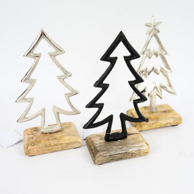 Figurine sapin sur socle en bois de manguier 17 cm | 12 pièces