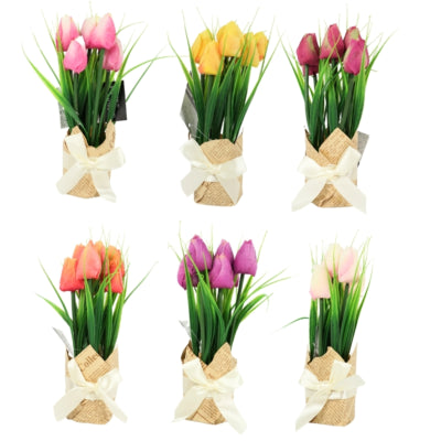 Fleurs artificielles tulipes dans un emballage cadeau 23 cm 6 assortis | 36 pièces