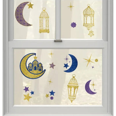 Amscan autocollant de fenêtre paillettes orientales doré 30 x 43 cm | 24 pièces