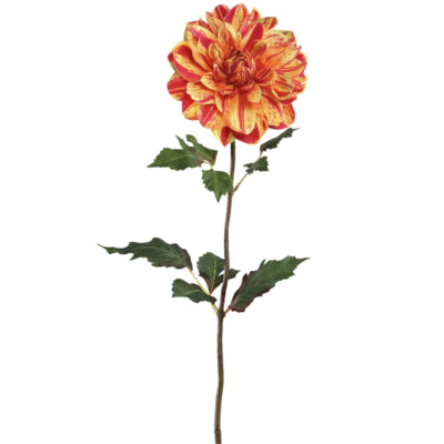 Ptmd fleur artificielle dahlia jaune rouge 73 cm | 6 pièces