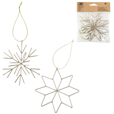 Pendentif de Noël flocon de neige en métal couleur champagne 11,5 cm lot de 2 | 48 pièces