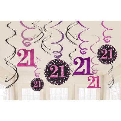 Amscan pendentif spirale joyeux anniversaire 21 ans 61 cm lot de 12 | 48 pièces