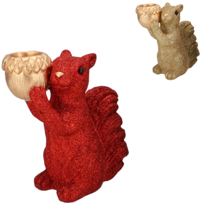 Daan bol en bois courbé Jingle écureuil debout couleur or rouge 16 cm 2 assortis | 6 pièces